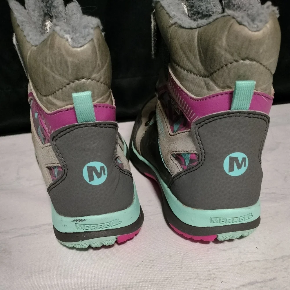 Merrell Select Dry Gray, Pink & Aqua Winter Boots YouthGirls Sz 4M Youth Hiking